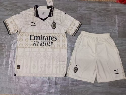 Adult Uniform 2023-2024 AC Milan Fourth Away Off-White Soccer Jersey Shorts