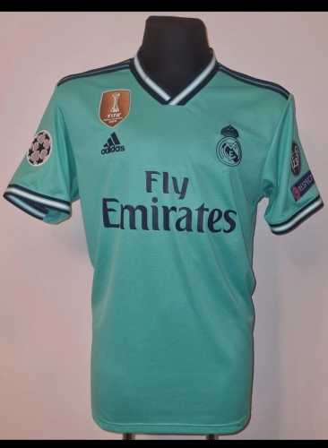 with Golden FIFA+UCL Patch Retro Jersey 2019-2020 Real Madrid Third Away Soccer Jersey Vintage Football Shirt
