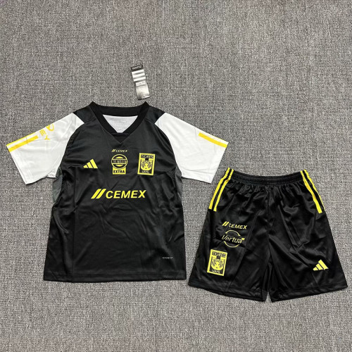 Youth Uniform Kids Kit 2023-2024 Tigres Black Soccer Training Jersey Shorts Child Football Set