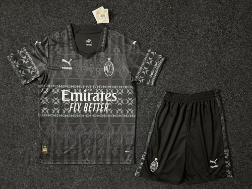 Adult Uniform 2023-2024 AC Milan Fourth Away Black Soccer Jersey Shorts Football Kit