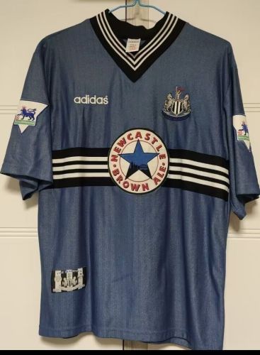 with EPL Patch Retro Jersey 1996-1997 Newcastle United SHEARER 9 Away Blue Soccer Jersey Vintage Football Shirt