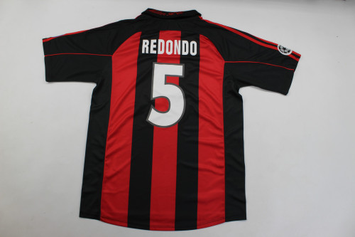 with UCL+Trophy 5 Patch Patch Retro Jersey 2000-2001 AC Milan Redondo 5 Home Soccer Jersey Vintage Football Shirt