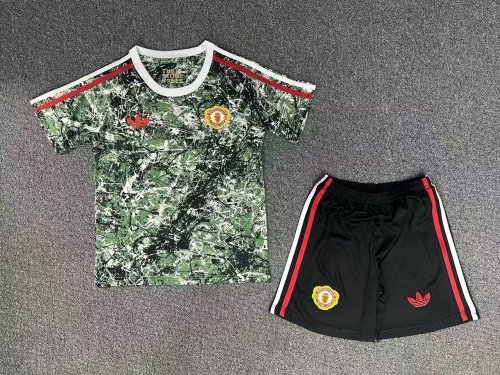Youth Uniform Kids Kit 2023-2024 Manchester United Special Edition Soccer Jersey Shorts Child Football Set