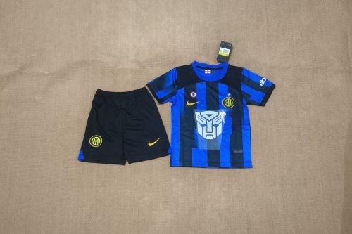 Youth Uniform Kids Kit 2023-2024 Inter Milan Transformers Home Soccer Jersey Shorts Child Football Set