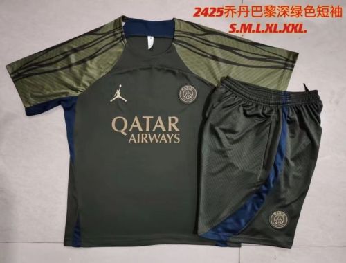 Adult Uniform 2024 PSG Dark Green Soccer Training Jersey and Shorts PSG Football Kits