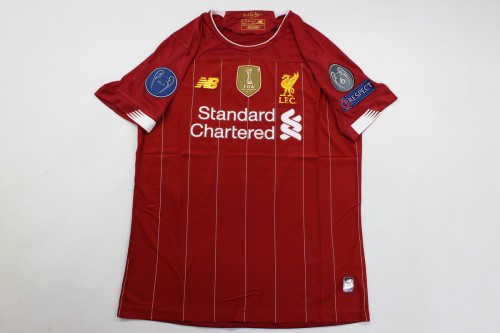 with Golden FIFA+UCL Patch Retro Jersey 2019-2020 Liverpool Home Soccer Jersey Vintage Football Shirt