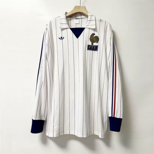 Retro Jersey Long Sleeve 1980-1982 France Away White Soccer Jersey Vintage Football Shirt