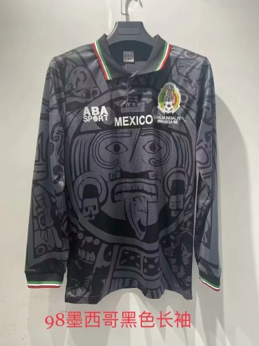Long Sleeve Retro Jersey 1998 Mexico Black Soccer Jersey Vintage Football Shirt