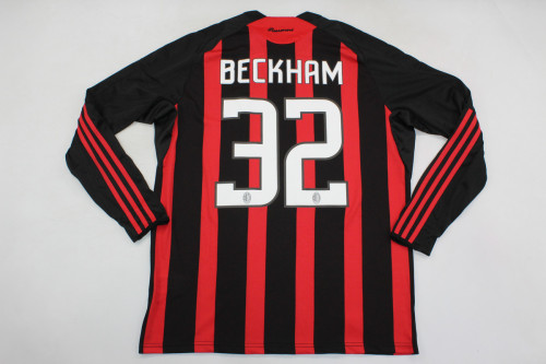 with Serie A+Trophy 7 Patch Long Sleeve Retro Jersey 2008-2009 AC Milan BECKHAM 32 Home Vintage Soccer Jersey