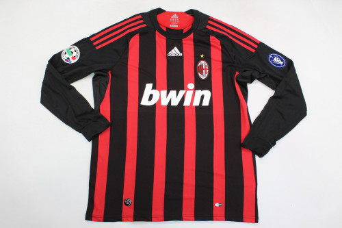 with Serie A+Trophy 7 Patch Long Sleeve Retro Jersey 2008-2009 AC Milan Home Vintage Soccer Jersey