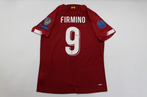 with Golden FIFA+UCL Patch Retro Jersey 2019-2020 Liverpool FIRMINO 9 Home Soccer Jersey Vintage Football Shirt