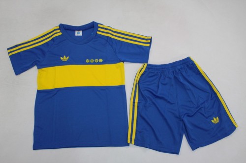 Retro Kids Kit Youth Uniform 1981 Boca Juniors Home Soccer Jersey Shorts Child Vintage Football Kit