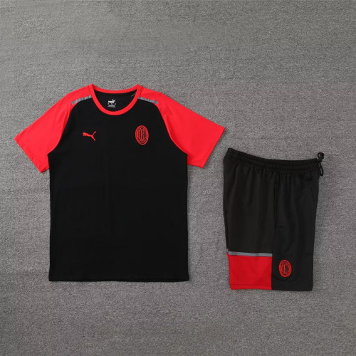 Adult Uniform 2024 Ac Milan Black Soccer Training Jersey and Shorts Cotton Football Kits