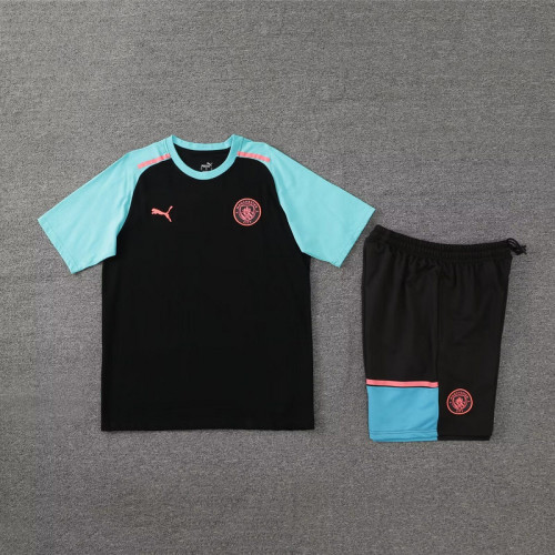 Adult Uniform 2024 Manchester City Black Soccer Training Jersey and Shorts Cotton Football Kits