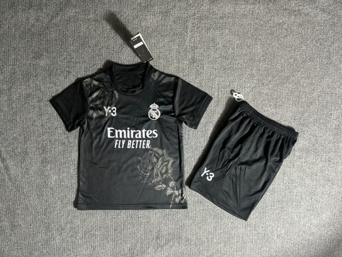 Youth Uniform Kids Kit 2023-2024 Real Madrid Y-3 Black Soccer Jersey Shorts Child Football Set