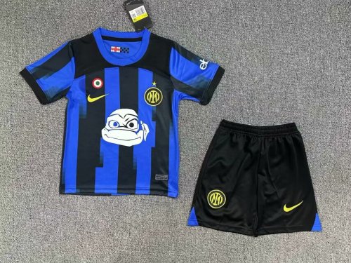 Youth Uniform Kids Kit 2023-2024 Inter Milan X Ninja Turtles Shirts Inter Home Football Shirt Shorts Child Football Set