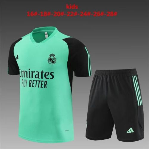 Youth Uniform Kids Kit 2023-2024 Real Madrid Green/Black Soccer Training Jersey Shorts Child Football Set