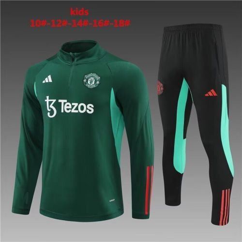 Youth 2023-2024 Manchester United Green Soccer Training Sweater and Pants