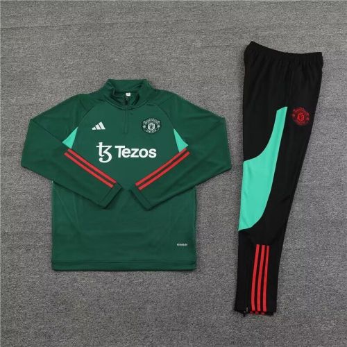 2023-2024 Manchester United Dark Green Soccer Training Sweater and Pants
