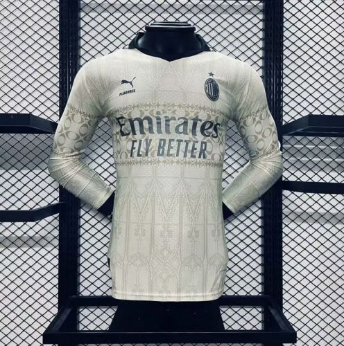 Long Sleeve Player Version 2023-2024 AC Milan Fourth Away Off-White Soccer Jersey AC Futbol Shirt