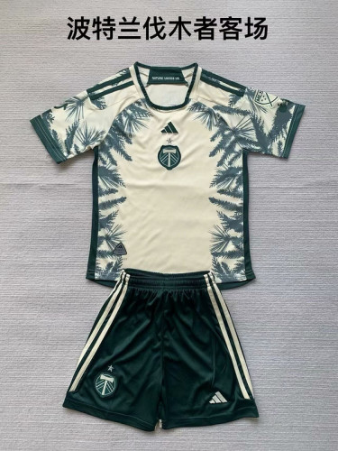 Youth Uniform Kids Kit 2024-2025 Portland Timbers Away Soccer Jersey Shorts Child Football Set