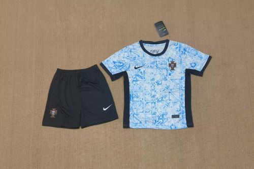 Youth Uniform Kids Kit Portugal 2024 Away Soccer Jersey Shorts Child Football Set