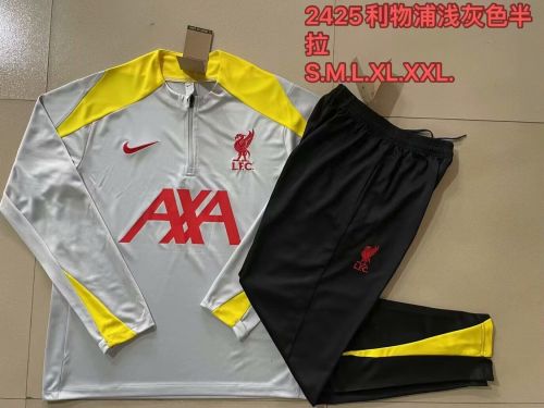 2024-2025 Liverpool Grey/Yellow Soccer Training Sweater and Pants