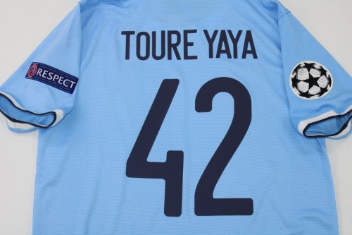 with UCL Patch Retro Jersey 2013-2014 Manchester City TOURE YAYA 42 Home Soccer Jersey Vintage Man City Football Shirt