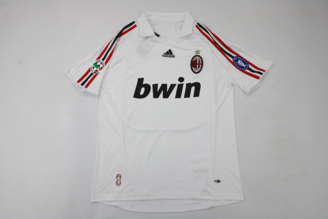 with Serie A+Trophy 7 Patch Retro Jersey 2007-2008 AC Milan Away White Soccer Jersey Vintage Football Shirt