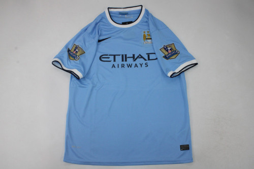 with Golden EPL Patch Retro Jersey 2013-2014 Manchester City Home Soccer Jersey Vintage Man City Football Shirt