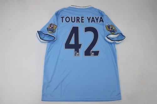 with Golden EPL Patch Retro Jersey 2013-2014 Manchester City TOURE YAYA 42 Home Soccer Jersey Vintage Man City Football Shirt