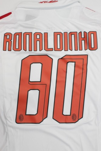 with Champions UCL+Trophy 7 Patch Retro Jersey 2007-2008 AC Milan RONALDINHO 80 Away White Soccer Jersey Vintage Football Shirt