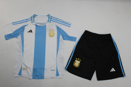 Player Version Youth Uniform Kids Kit 2024 Argentina Home Soccer Jersey Shorts Child Football Set