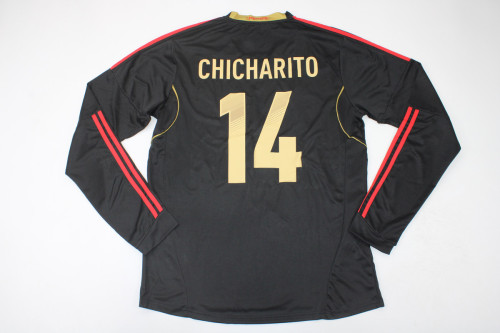 Long Sleeve Retro Shirt 2011-2012 Mexico CHICHARITO 14 Away Black Vintage Soccer Jersey Football Shirt