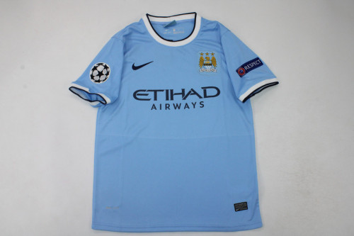 with UCL Patch Retro Jersey 2013-2014 Manchester City Home Soccer Jersey Vintage Man City Football Shirt