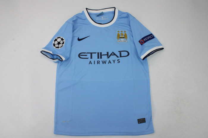 with UCL Patch Retro Jersey 2013-2014 Manchester City TOURE YAYA 42 Home Soccer Jersey Vintage Man City Football Shirt