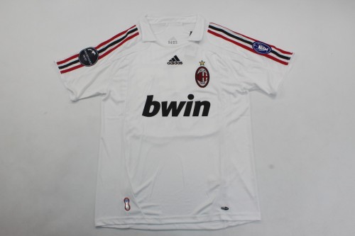 with Champions UCL+Trophy 7 Patch Retro Jersey 2007-2008 AC Milan Away White Soccer Jersey Vintage Football Shirt