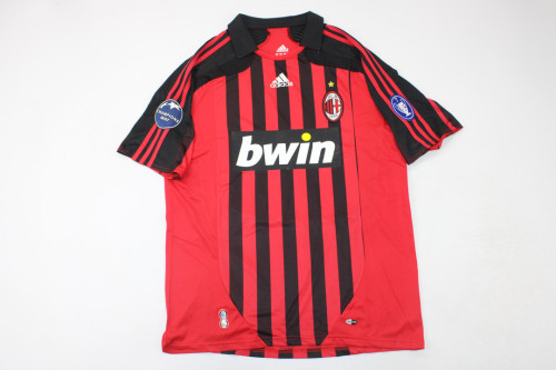 with Champions UCL+Trophy 7 Patch Retro Jersey 2007-2008 AC Milan Home Soccer Jersey Vintage Football Shirt