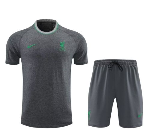 Adult Uniform 2024 Liverpool Dark Grey Soccer Training Jersey and Shorts Cotton Football Kits