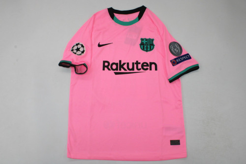 with UCL Patch Retro Jersey2020-2021 Barcelona Third Away Pink Soccer Jersey Vintage Football Shirt