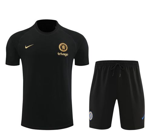 Adult Uniform 2024 Chelsea Black Soccer Training Jersey and Shorts Cotton Football Kits