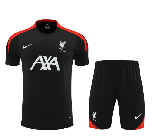 Adult Uniform 2024 Liverpool Black/Red Soccer Training Jersey and Shorts Football Kits