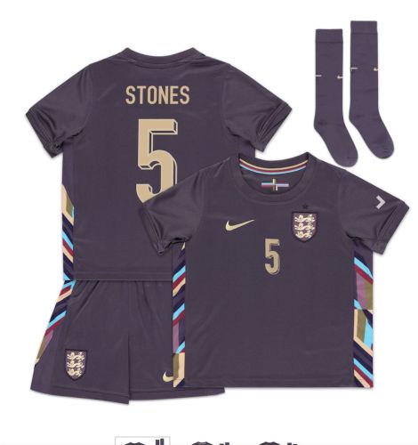 Youth Uniform+Socks Kids Kit England 2024 STONES 5 Away Soccer Jersey Shorts Child Football Set