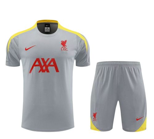 Adult Uniform 2024 Liverpool Grey/Yellow Soccer Training Jersey and Shorts Football Kits