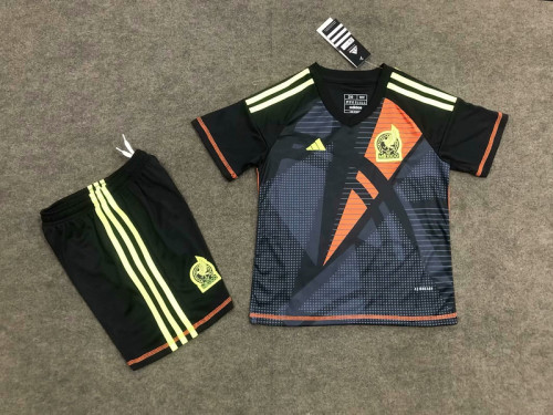 Youth Uniform Kids Kit Mexico 2024 Black Goalkeeper Soccer Jersey Shorts Child Football Set