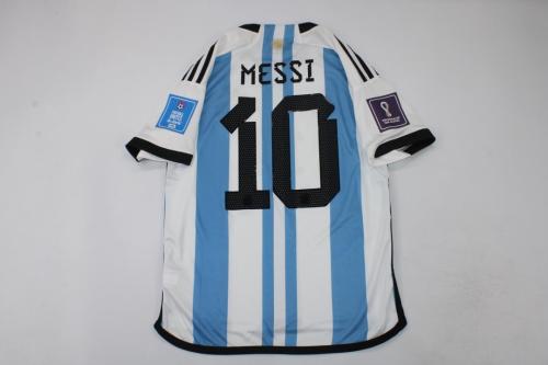with Front Lettering+World Cup Patch Fan Version 2022 Argentina MESSI 10 Home Soccer Jersey