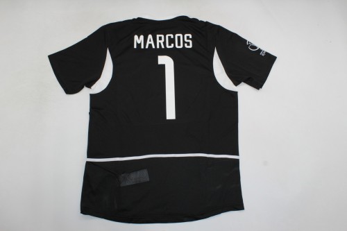 Retro Jersey 2002 Brazil MARCOS 1 Black Goalkeeper Soccer Jersey Vintage Brasil Camisetas de Futbol