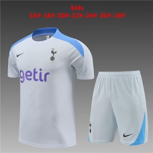 Youth Uniform Kids Kit 2024 Tottenham Hotspur Grey/Blue Soccer Training Jersey Shorts Child Football Set