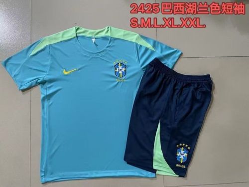 Adult Uniform 2024 Brazil Light Blue Soccer Training Jersey and Shorts Brasil Football Kits