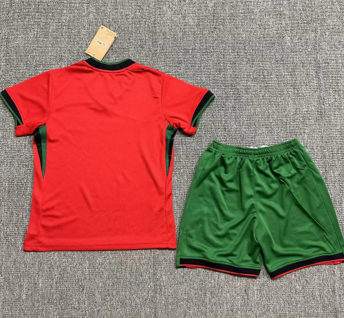 Youth Uniform Kids Kit Portugal 2024 Home Soccer Jersey Shorts Child Football Set